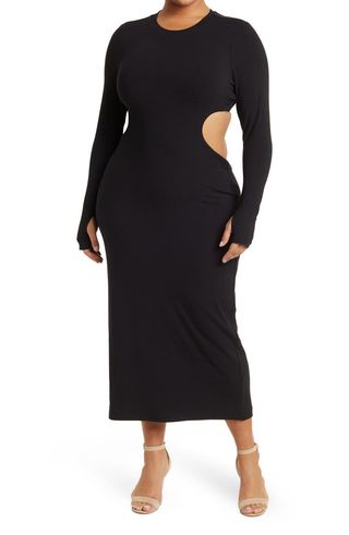 Afrm + Ella Cutout Long Sleeve Ribbed Midi Dress