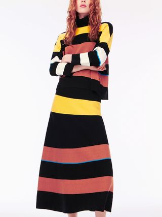 Victoria Beckham + Flared Skirt in Multi Stripe