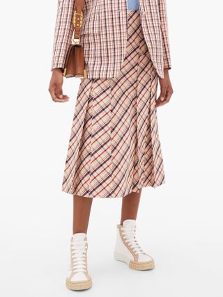 Prada + Checked wool-twill skirt