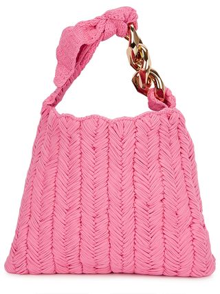 JW Anderson + Pink Chain-Embellished Knitted Hobo Bag