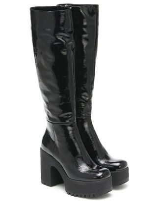 Miu Miu + Leather Platform Knee-High Boots