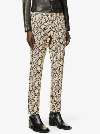 Good American + Good Classic Snake-Print Relaxed-Fit Mid-Rise Faux-Leather Jeans
