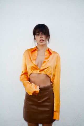 Zara + Cropped Satiny Shirt