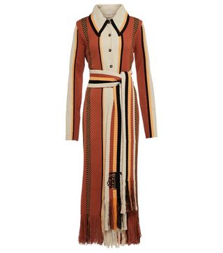 Tod's + Fringe-Trimmed Striped Cotton Coat