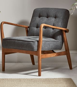 Cox & Cox + Stylish Grey Ash Wood & Linen Mid Century Armchair