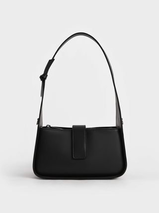 Charles & Keith + Black Leather Chain-Link Bag