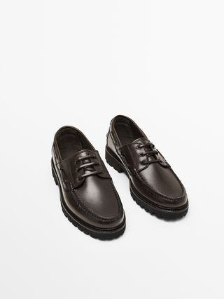 Massimo Dutti + Leather Deck Shoes With Track Soles