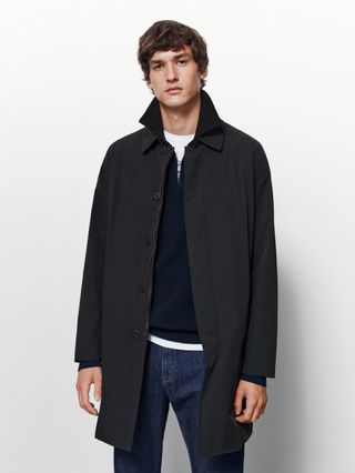 Massimo Dutti + Navy Blue Technical Trench Coat