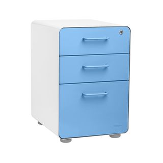 The Container Store + Poppin Sky Blue 3-Drawer Stow Locking Filing Cabinet