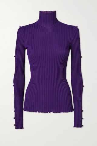 Bottega Veneta + Button-detailed Ribbed-Knit Turtleneck Sweater