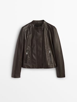Massimo Dutti + Brown Nappa Leather Jacket