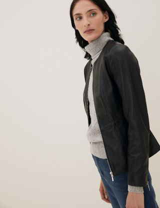 Marks and Spencer + Leather Collarless Jacket