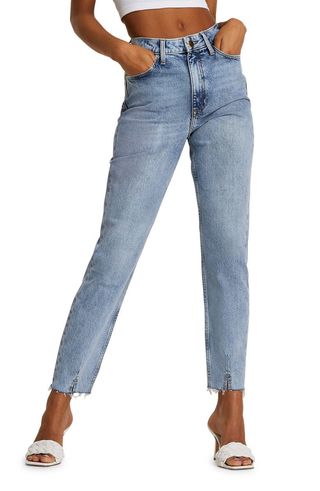 River Island + Carrie Raw Hem Straight Leg Jeans