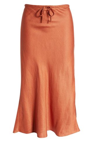 Madewell + Linen Blend Drawstring Midi Slip Skirt