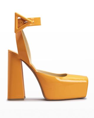 Bottega Veneta + Supergloss Calfskin Buckle Platform Pumps