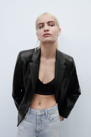 Zara + Faux Leather Blazer