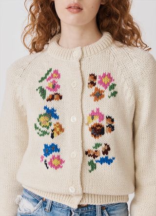 &Daughter + Constance Hand Embroidered Cardigan in Ecru