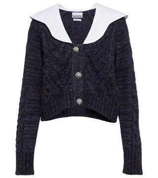 Ganni + Cropped Cable-Knit Cardigan