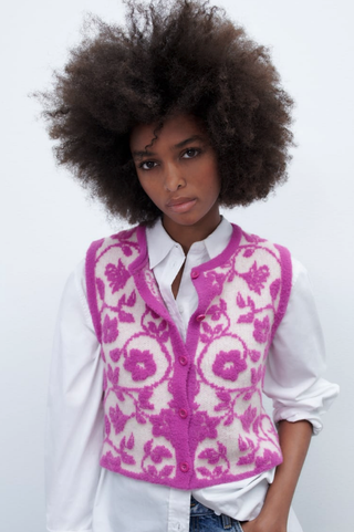 Zara + Floral Jacquard Knit Vest