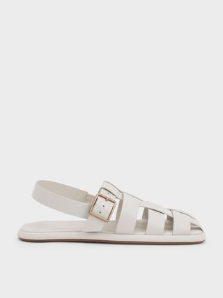 Charles & Keith + Chalk Metallic Buckle Caged Slingback Sandals