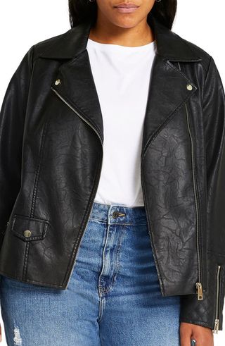 River Island + Quilted Faux Leather Moto Jacket