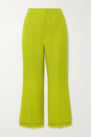 Huishan Zhang + Beverly Cropped Fringed Tweed Flared Pants