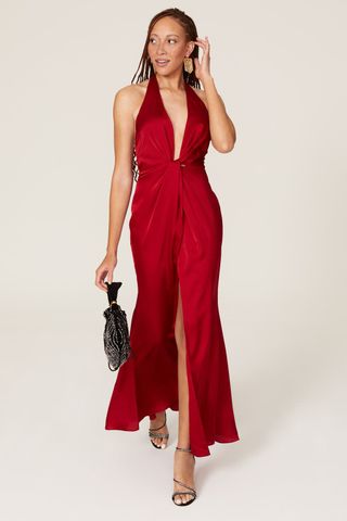 Fame & Partners + Vania Plunge Halter Gown