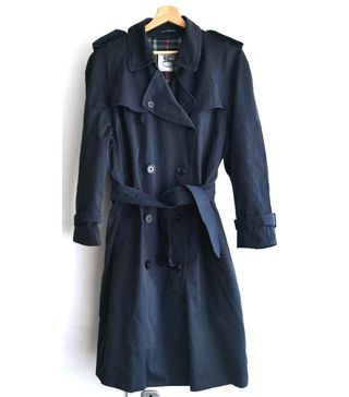 Burberry + Vintage Navy Double Breasted Trench Coat