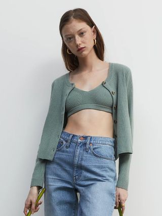 Madewell + (Re)sourced Cashmere Crop Cardigan Sweater