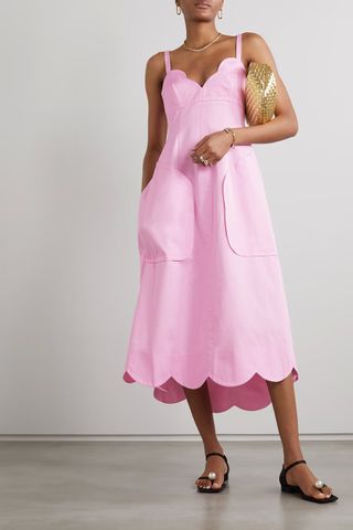 Oroton + Scalloped Cotton and Linen-Blend Dress