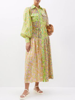 Alémais + Daisy Floral-Print Patchwork Ramie Dress