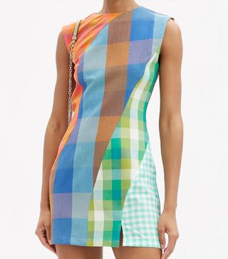 Rave Review + Panelled Checked Cotton-Canvas Dress