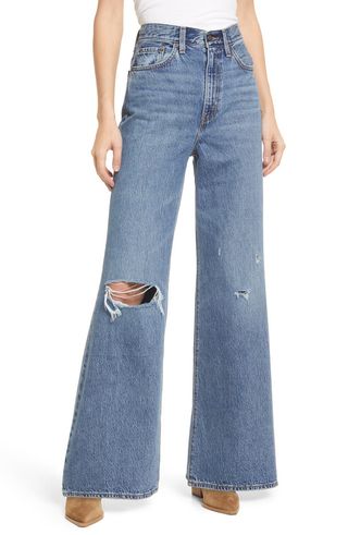 Levi's + High Waist Ripped Loose Fit Flare Leg Jeans