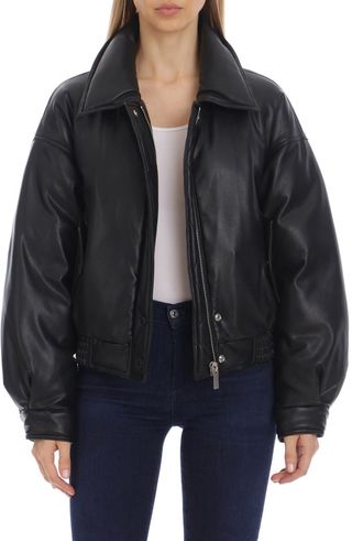 Avec Les Filles + Faux Leather Water Resistant Aviator Bomber Jacket