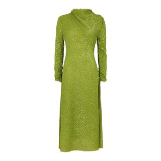Stine Goya + Alana Lime Metallic-Weave Sequin Midi Dress