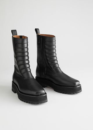 & Other Stories + Square Toe Leather Biker Boots