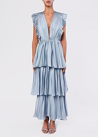 True Decadence + Light Blue Pleated Tiered Midaxi Dress