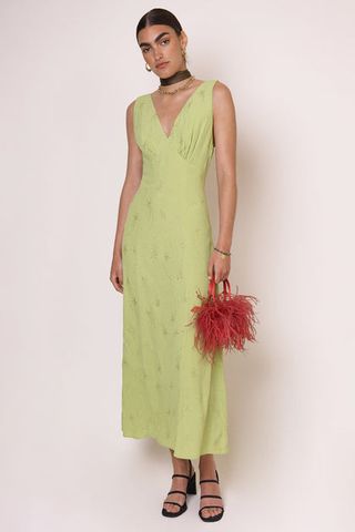 Rixo + Sandrine Glitter Star Dress in Chartreuse