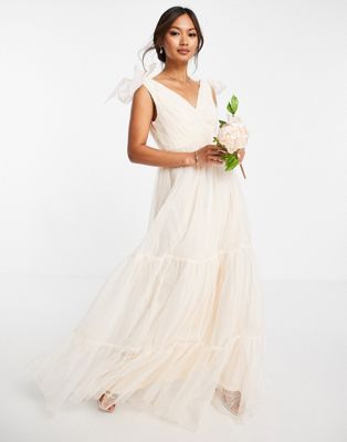 ASOS + Tulle Bow Tie Tiered Maxi Dress in Champagne