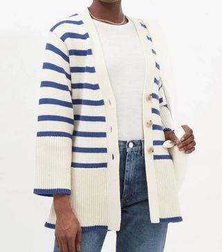 Totême + Striped Wool-Blend Cardigan