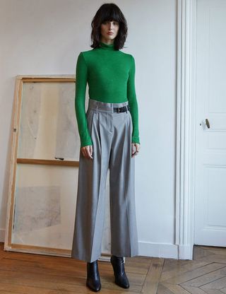 Pixie Market + Grey Belted Wide Leg Trousers
