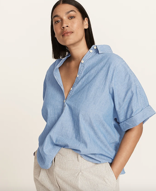 J.Crew + Relaxed Short-Sleeve Chambray Popover