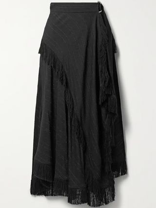 Proenza Schouler + Wrap-Effect Fringed Crepe Skirt