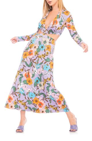 AFRM + Assi Floral Cutout Detail Long Sleeve Knit Dress
