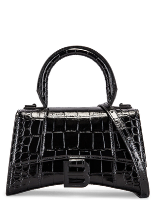 Balenciaga + XS Embossed Croc Hourglass Top Handle Bag