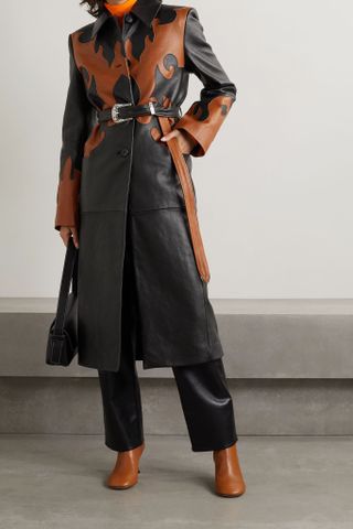 ACNE Studios + Belted Paneled Leather Coat