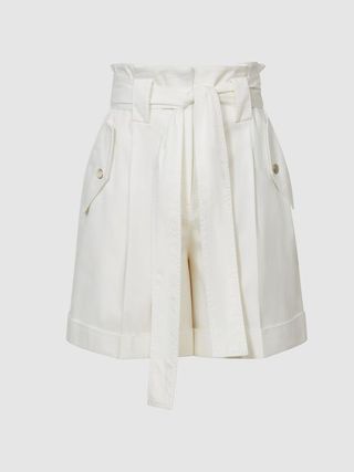 Reiss + Reiss White Mabel High Waist Paperbag Shorts