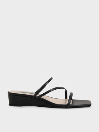 Charles & Keith + Black Strappy Wedge Mules