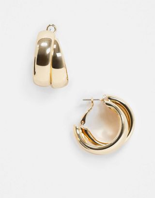Asos Design + Asos Design Hoop Earrings With Thick Crossover Design Gold Tone