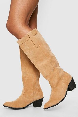 Nasty Gal + Wide Fit Knee High Pull on Western Cowboy Boots